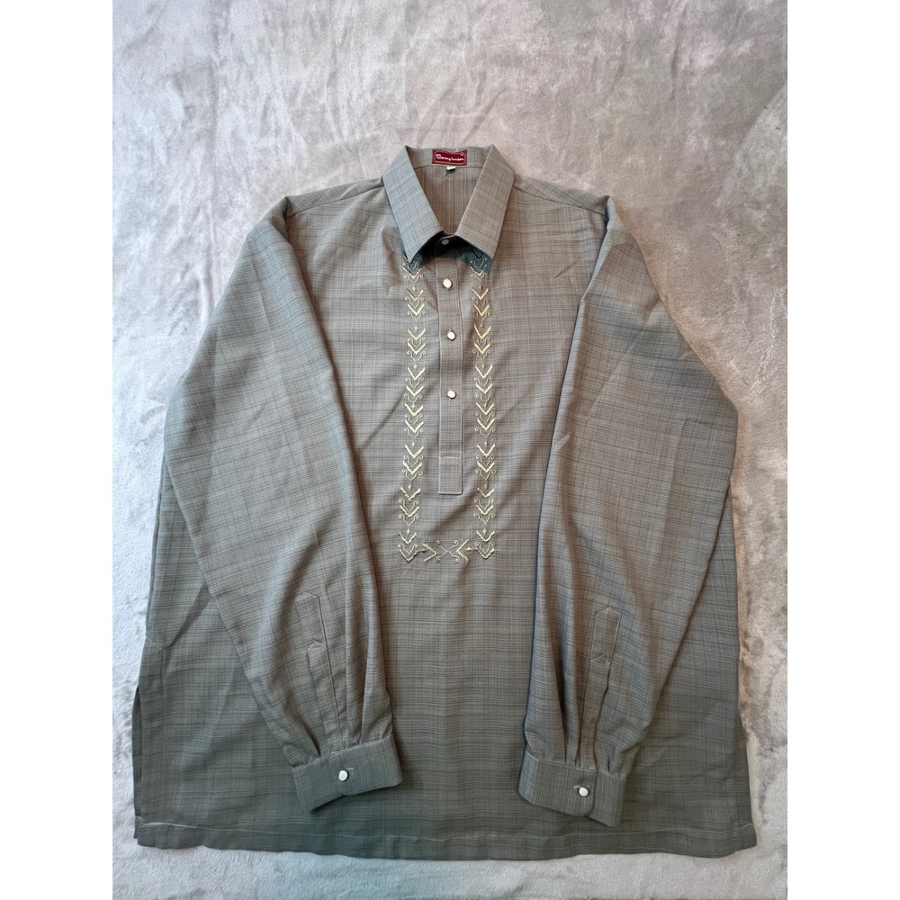 Barong Lumban Tagalog Shirt Mens XXL Gray  Embroidered Long Sleeve